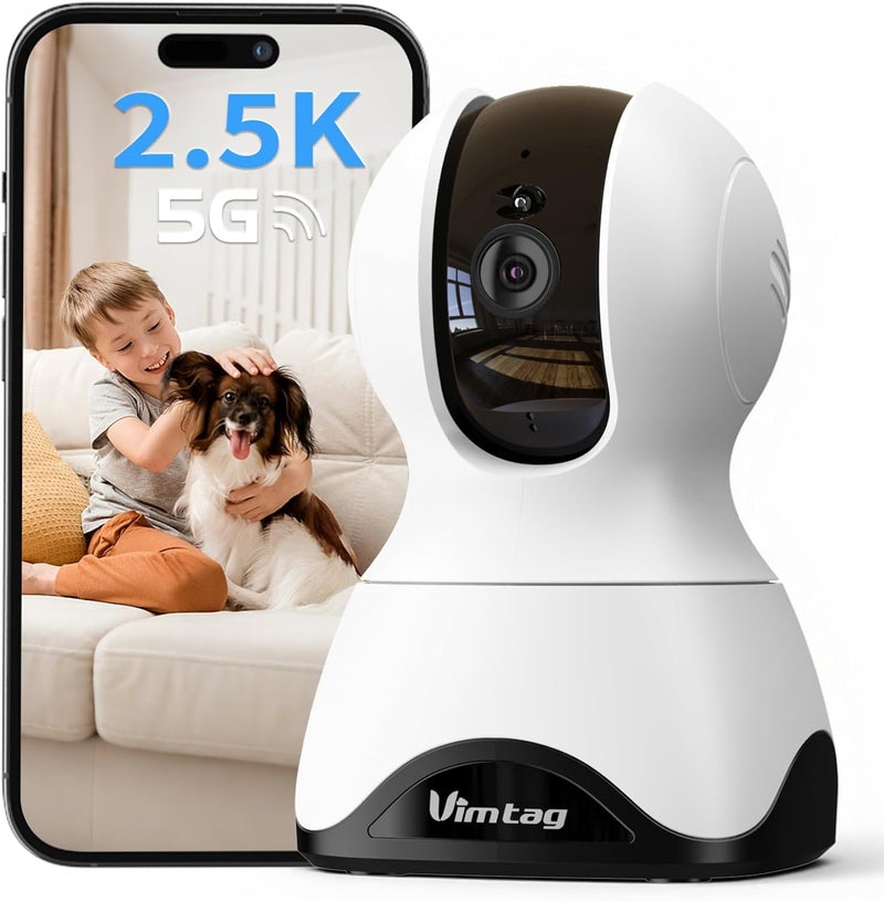 Vimtag Indoor Pet Camera, 2.5K Dog Camera with Phone App, 360° Pan/Tilt Security Camera Indoor for Home/Nanny/Baby/Cat/Room, Dual-Band WiFi, Night Vision, Motion Tracking, 2-Way Audio, Cloud & SD Card - Image 1